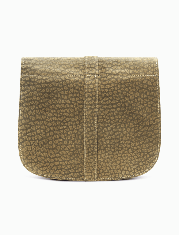 Textured Olive Green Leather Saddle Bag – Vintage Buckle Crossbody Purse