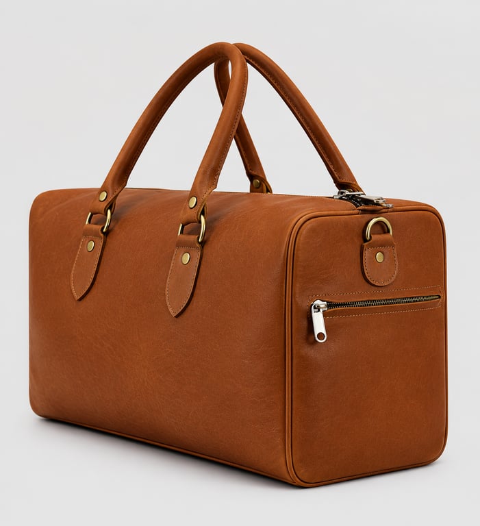 Classic Cognac Leather Duffle Bag – Genuine Leather Travel Weekender