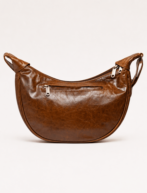 Vintage Chestnut Leather Sling Bag – Distressed Crescent Crossbody Purse