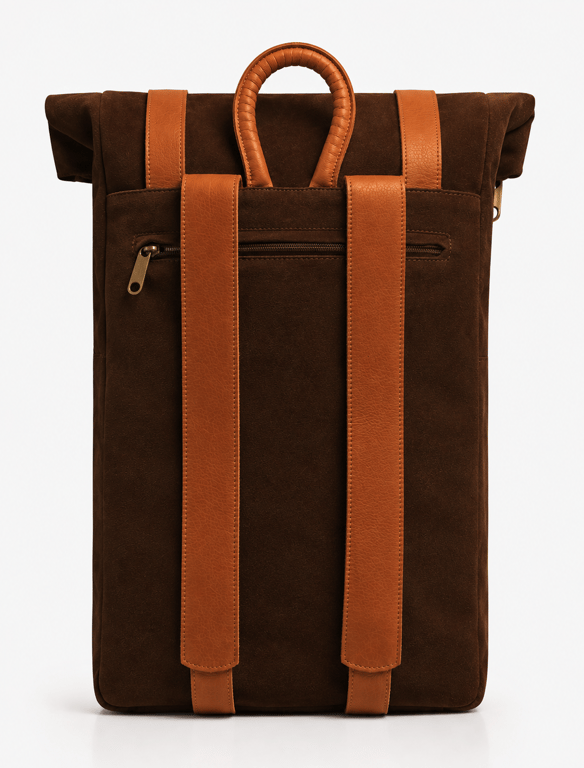 Vintage Leather Roll-Top Travel Backpack – Two-Tone Suede Laptop Rucksack