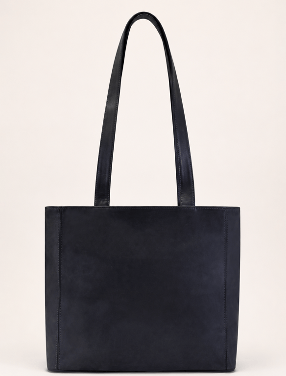 Minimalist Black Leather Tote Bag – Zippered Everyday Shoulder Bag