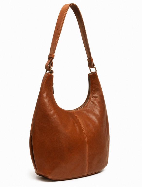 Classic Cognac Leather Hobo Shoulder Bag – Slouchy Real Leather Crescent Purse