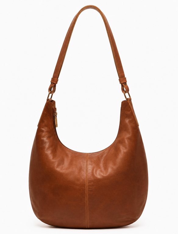 Classic Cognac Leather Hobo Shoulder Bag – Slouchy Real Leather Crescent Purse