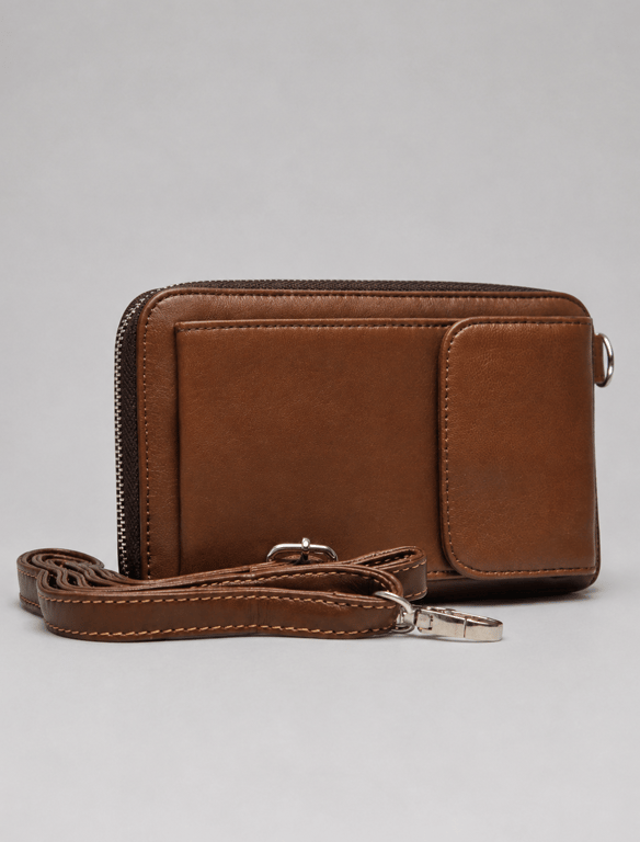 Chestnut Brown Leather Phone Wallet Crossbody Bag – Convertible Multi-Wear Bag