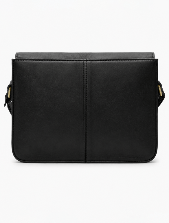Classic Black Leather Crossbody Satchel – Vintage Messenger Bag with Front Pocket