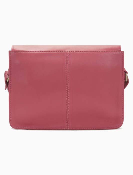 Vibrant Rose Pink Leather Crossbody Satchel – Vintage Messenger Bag