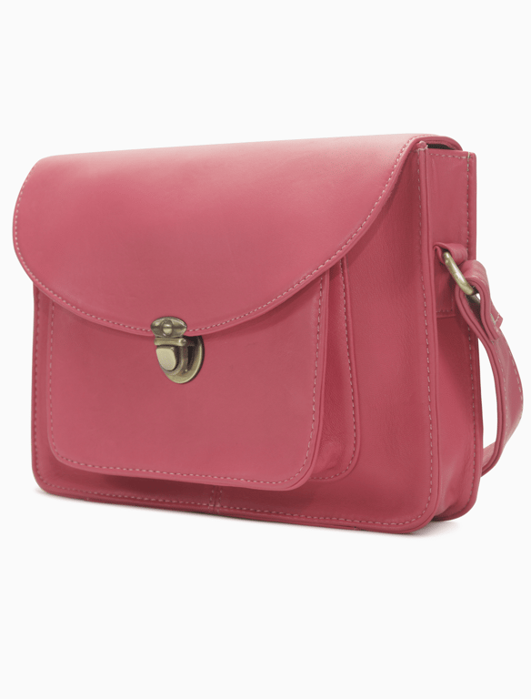 Vibrant Rose Pink Leather Crossbody Satchel – Vintage Messenger Bag