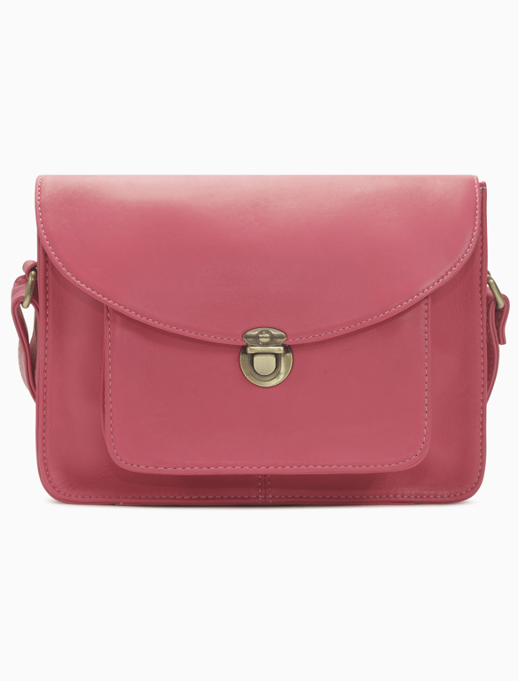 Vibrant Rose Pink Leather Crossbody Satchel – Vintage Messenger Bag