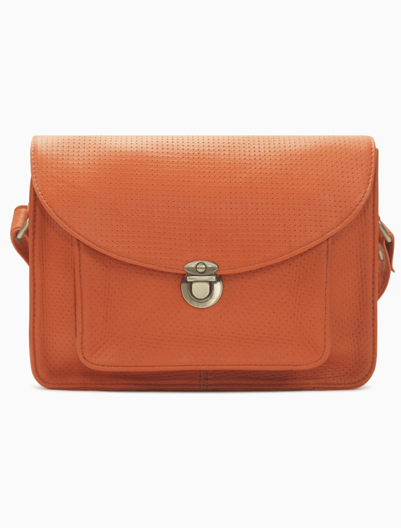 Burnt Orange Perforated Leather Crossbody Satchel – Vintage Messenger Purse
