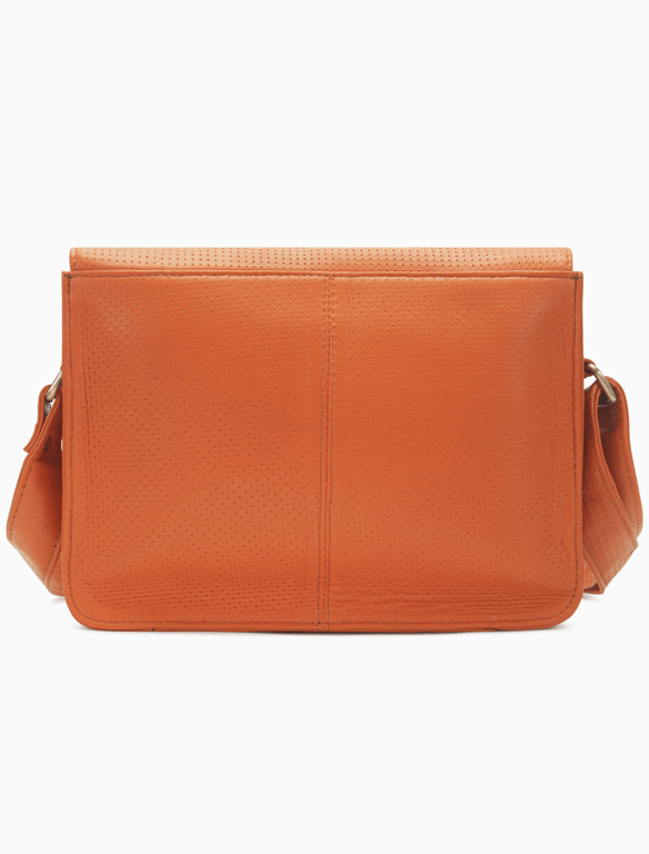 Burnt Orange Perforated Leather Crossbody Satchel – Vintage Messenger Purse