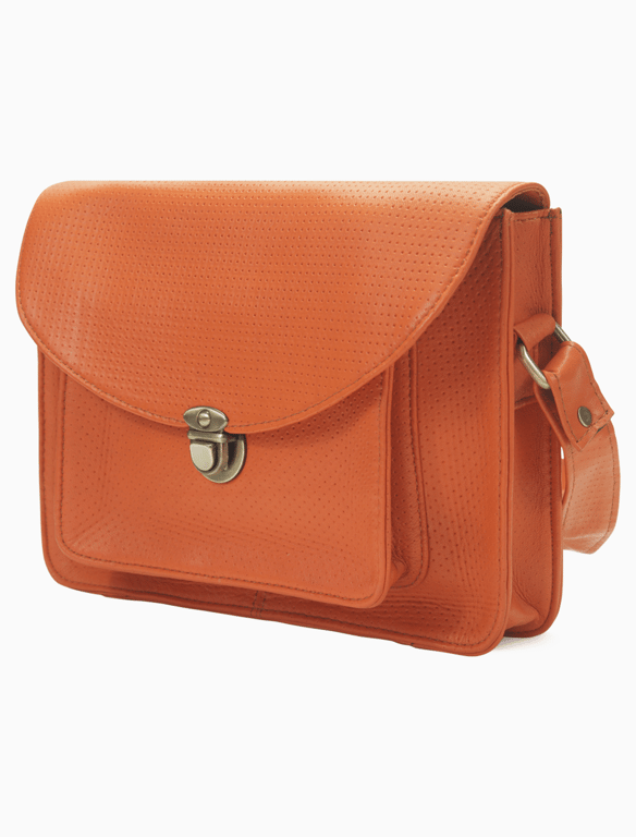 Burnt Orange Perforated Leather Crossbody Satchel – Vintage Messenger Purse