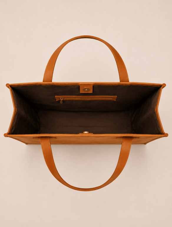 Structured Amber Tan Leather Tote Bag – Knotted Strap Laptop Work Bag