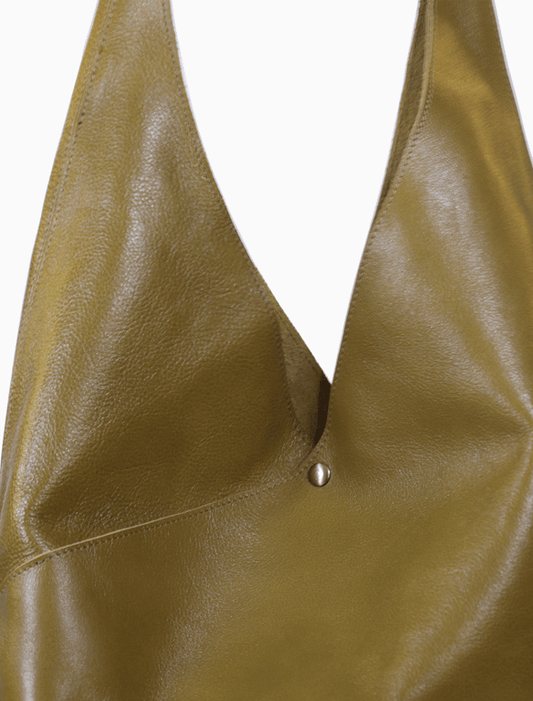 Olive Green Leather Slouchy Hobo Shoulder Bag – Soft Origami Triangle Tote