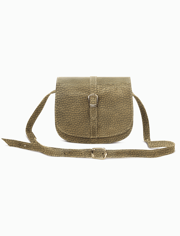 Textured Olive Green Leather Saddle Bag – Vintage Buckle Crossbody Purse