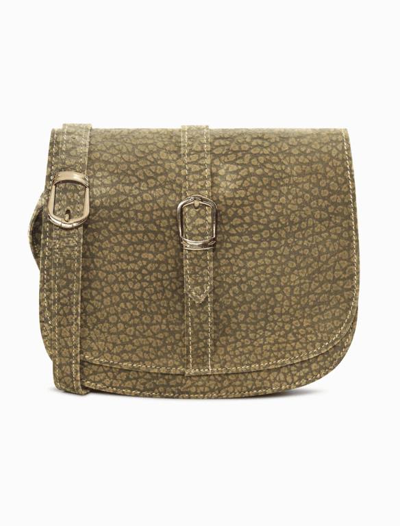 Textured Olive Green Leather Saddle Bag – Vintage Buckle Crossbody Purse
