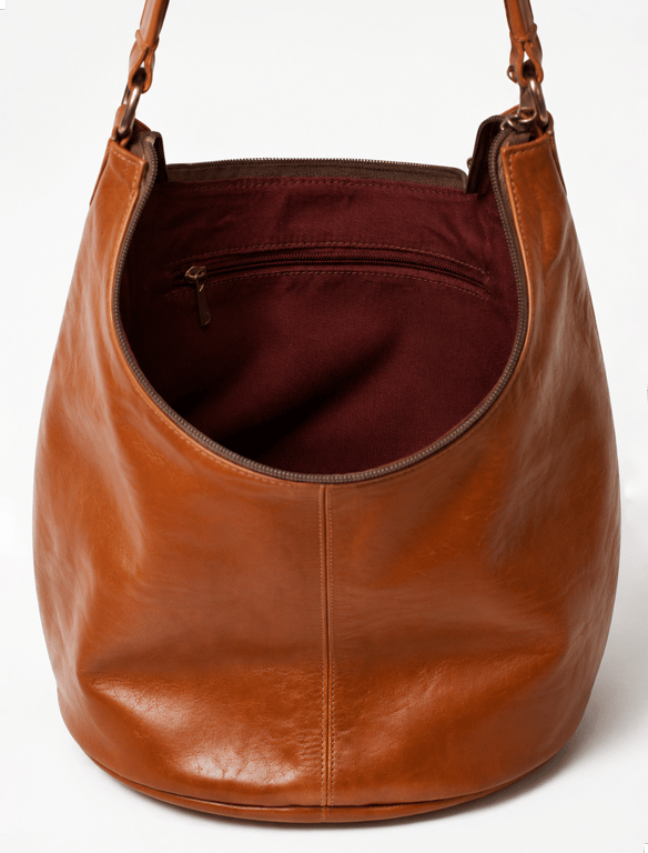 Classic Cognac Leather Hobo Shoulder Bag – Slouchy Real Leather Crescent Purse