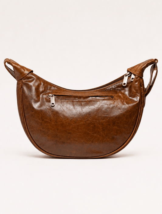 Vintage Chestnut Leather Sling Bag – Distressed Crescent Crossbody Purse