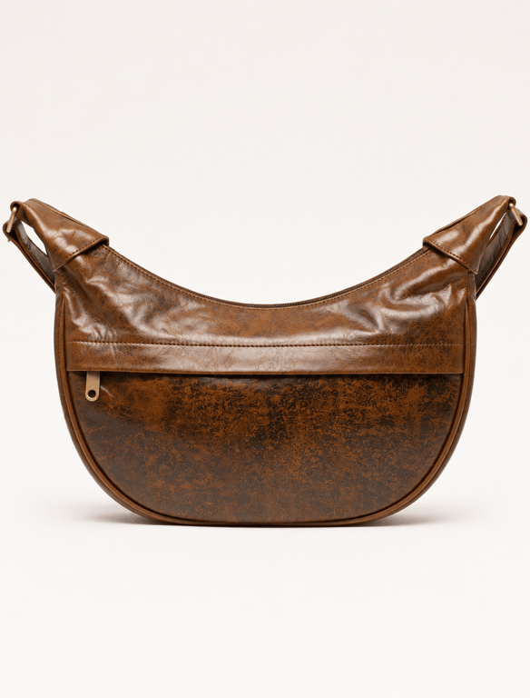 Vintage Chestnut Leather Sling Bag – Distressed Crescent Crossbody Purse