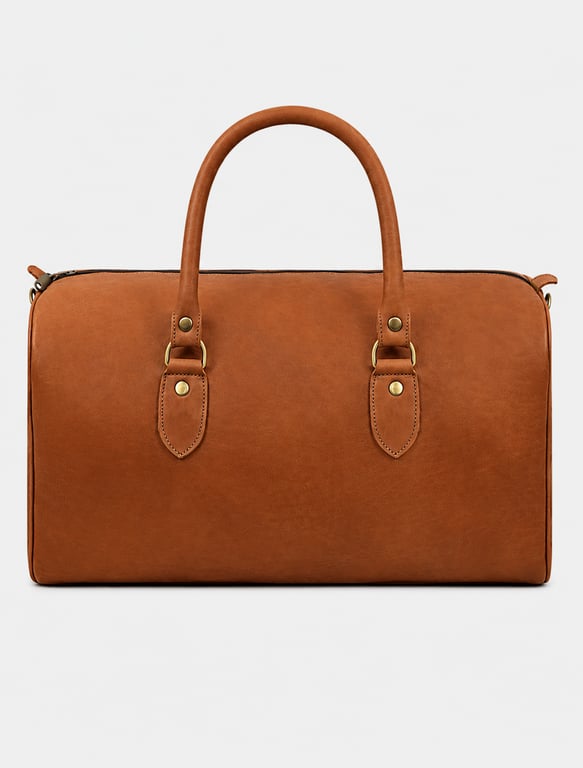 Classic Cognac Leather Duffle Bag – Genuine Leather Travel Weekender