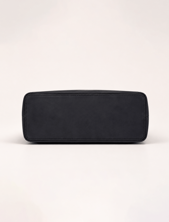 Minimalist Black Leather Tote Bag – Zippered Everyday Shoulder Bag