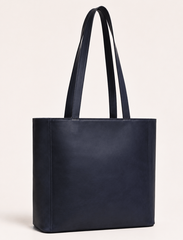 Minimalist Black Leather Tote Bag – Zippered Everyday Shoulder Bag