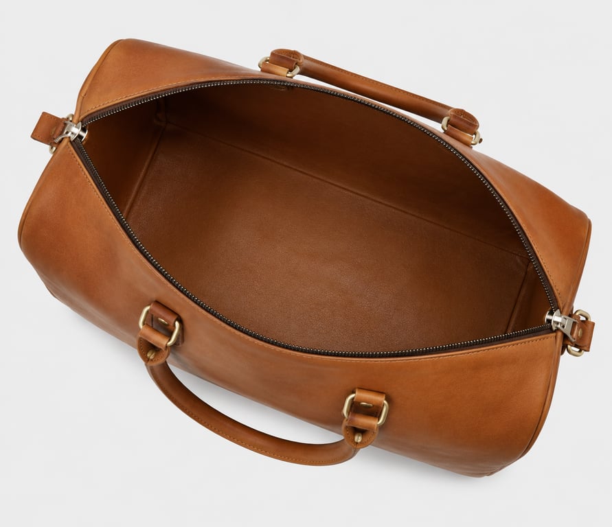 Classic Cognac Leather Duffle Bag – Genuine Leather Travel Weekender
