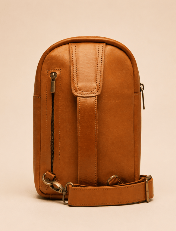 Honey Tan Leather Sling Bag – Convertible Crossbody Chest Pack & Daypack
