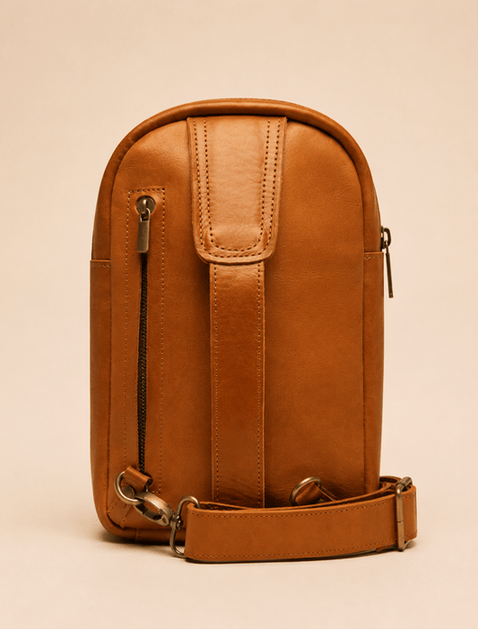 Honey Tan Leather Sling Bag – Convertible Crossbody Chest Pack & Daypack