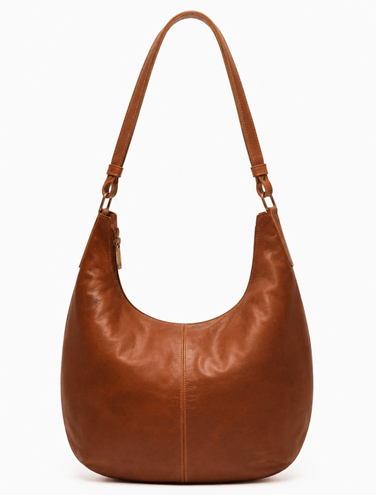 Classic Cognac Leather Hobo Shoulder Bag – Slouchy Real Leather Crescent Purse