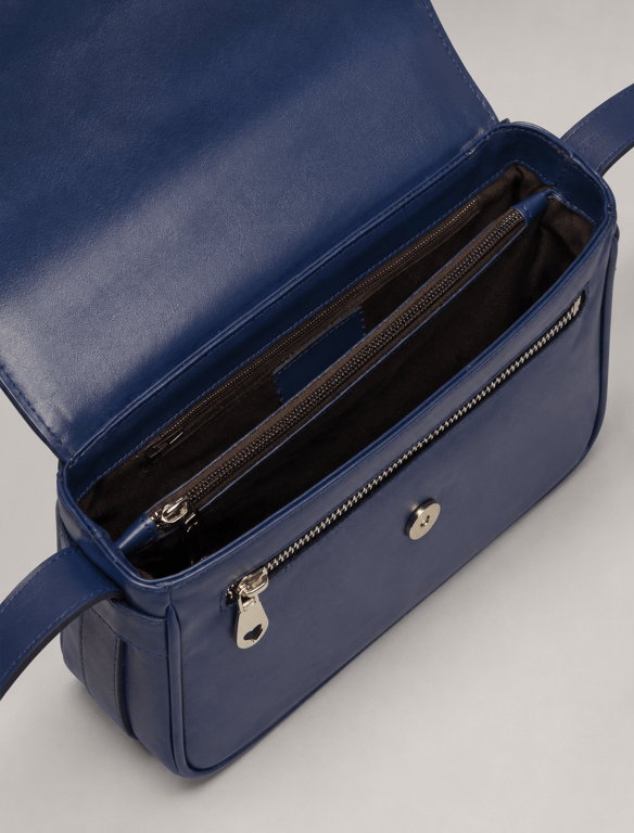 Cobalt Royal Blue Leather Crossbody Bag – Classic Flap Saddle Purse