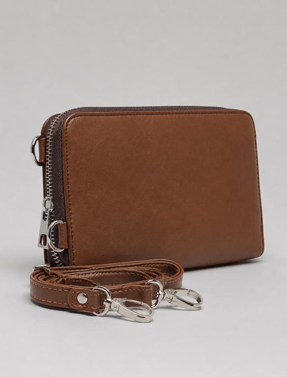 Chestnut Brown Leather Phone Wallet Crossbody Bag – Convertible Multi-Wear Bag