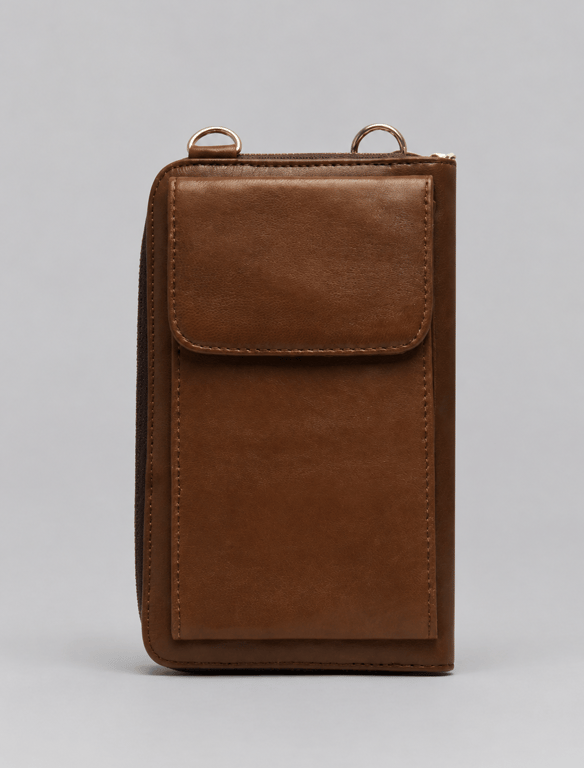 Chestnut Brown Leather Phone Wallet Crossbody Bag – Convertible Multi-Wear Bag