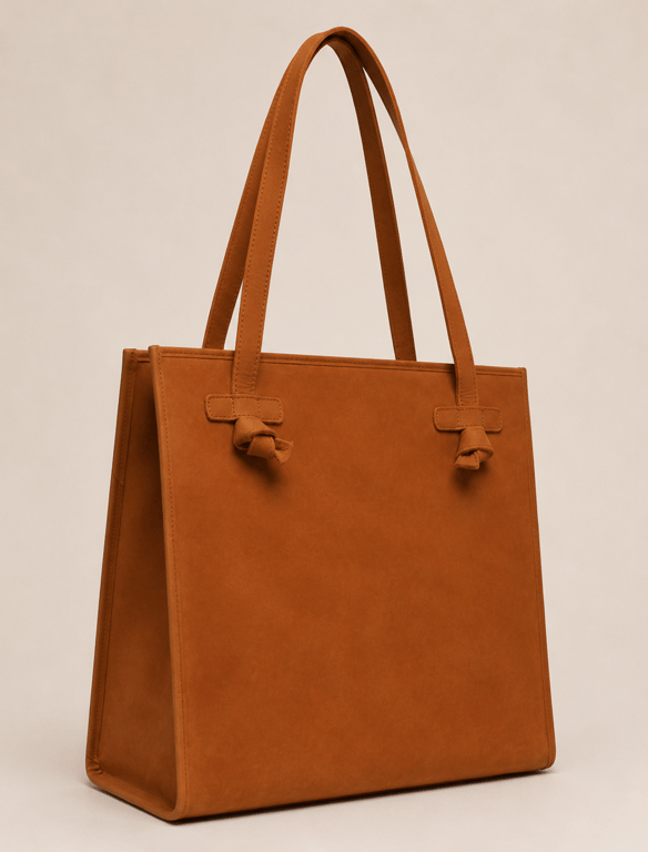 Structured Amber Tan Leather Tote Bag – Knotted Strap Laptop Work Bag