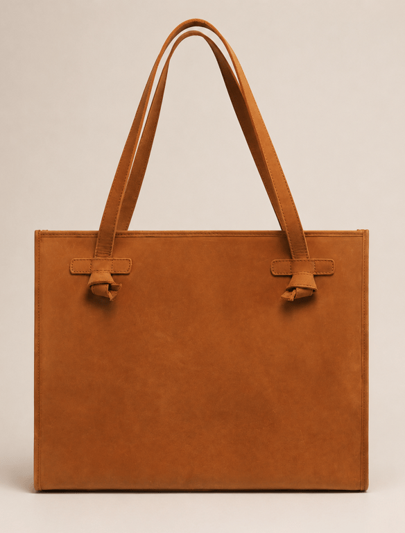 Structured Amber Tan Leather Tote Bag – Knotted Strap Laptop Work Bag
