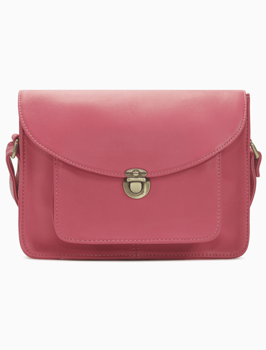 Vibrant Rose Pink Leather Crossbody Satchel – Vintage Messenger Bag