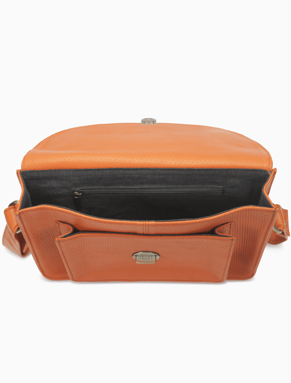 Burnt Orange Perforated Leather Crossbody Satchel – Vintage Messenger Purse